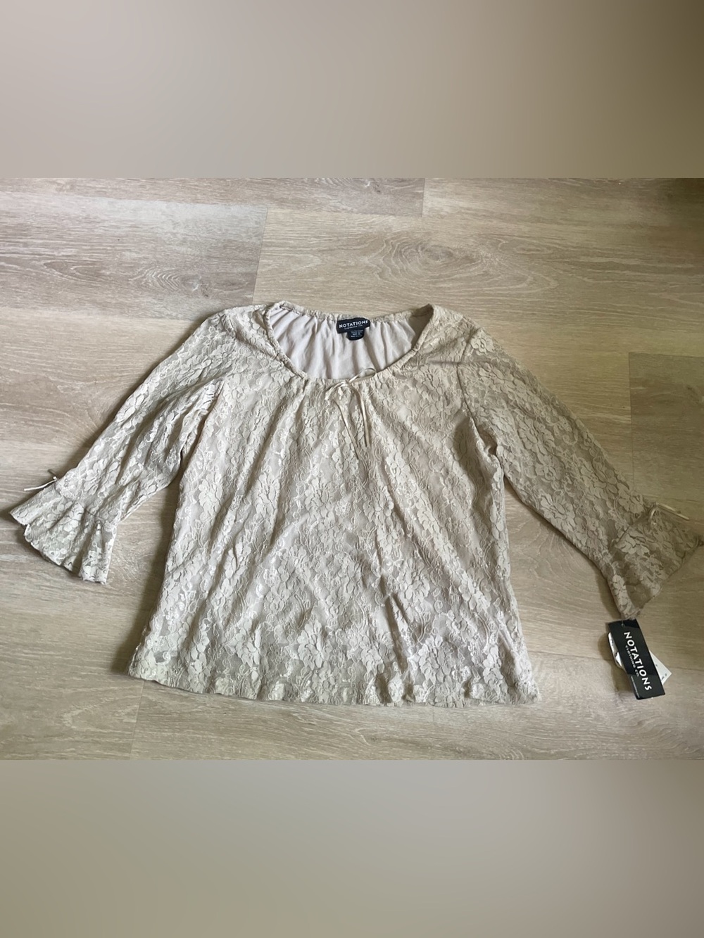 NWT Vintage Notations Clothing Co Floral Lace Blouse 90s Y2K Bell Sleeves USA